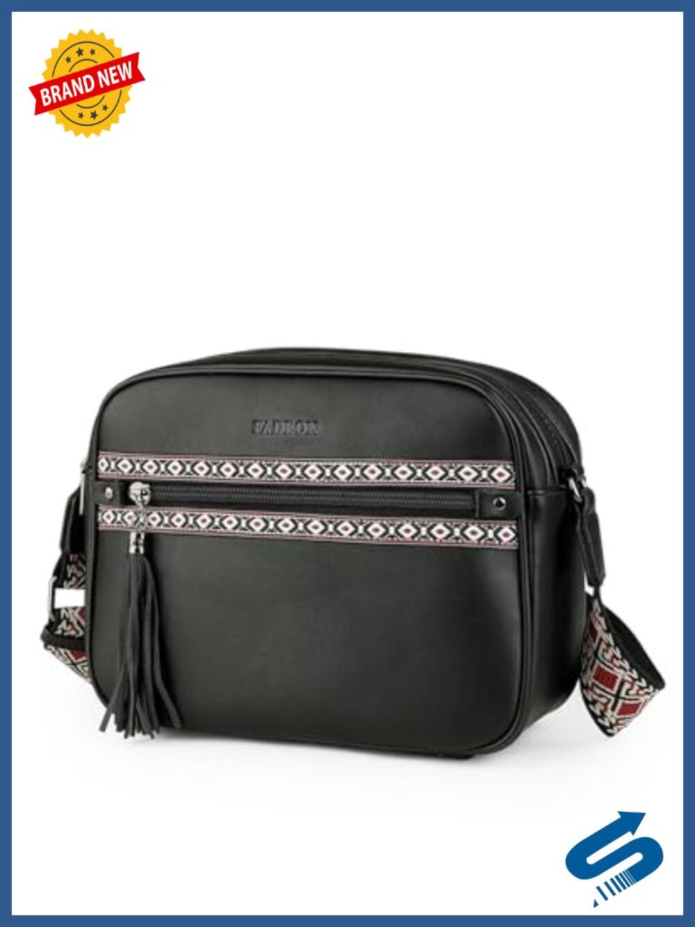 Faux Leather Crossbody Bag with RFID Slots, Adjustable Strap, 2 Zip Compartments